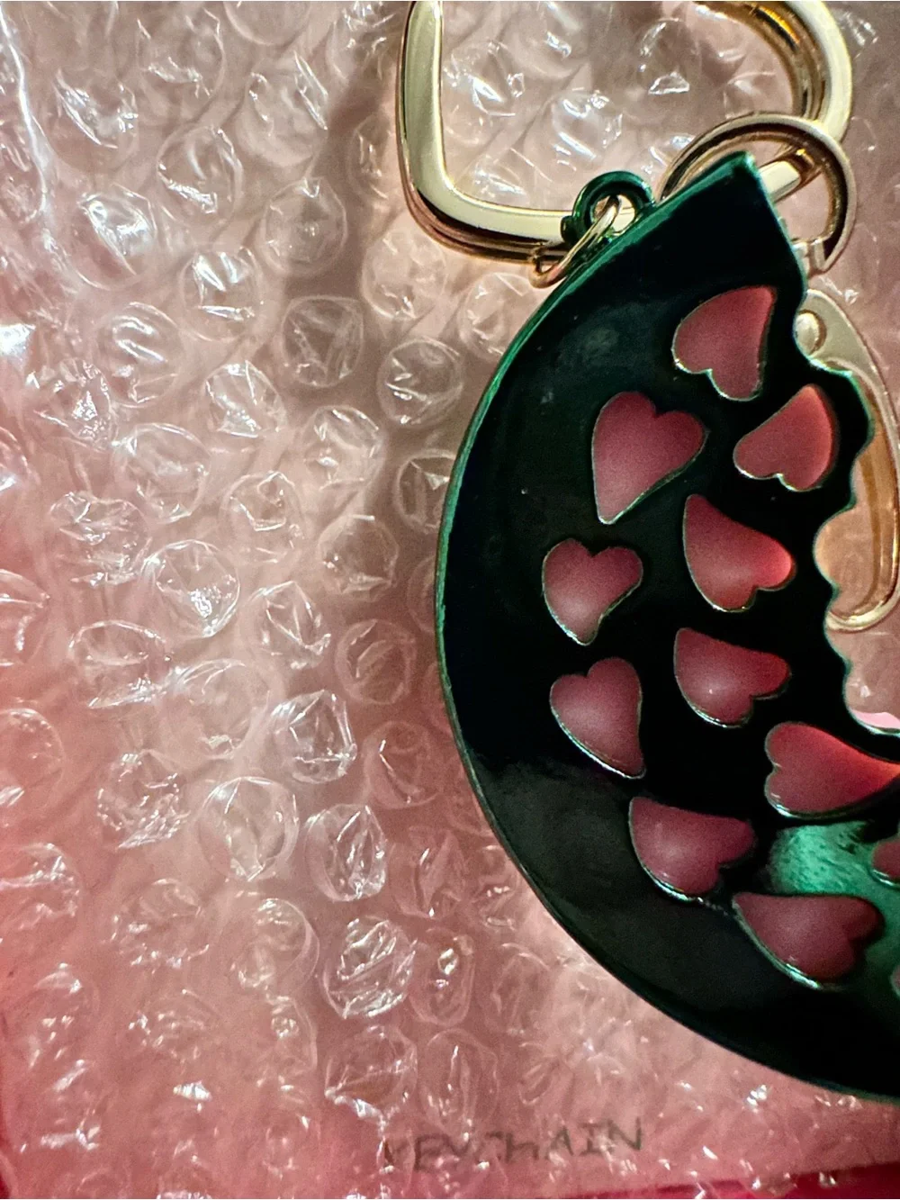 NWOT  Betsey Johnson Crystal Watermelon Key Fob 5-inch Bag Charm Gold Tone